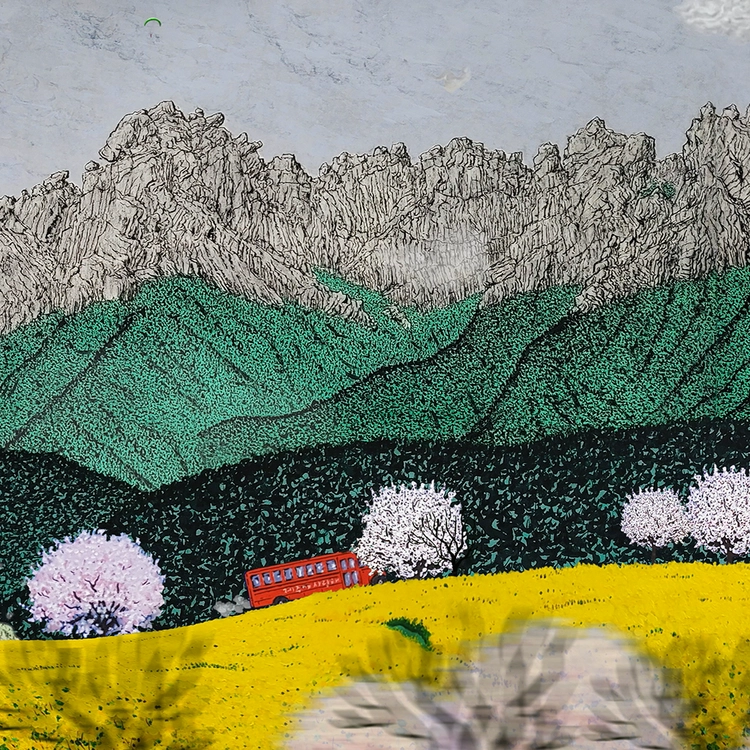 LANDSCAPE WITH A RED BUS : ULSANBAWI